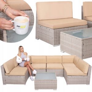 Zestaw Mebli Ogrodowych Sofa Stolik Fotele Technorattan Komplet Meble Ogród