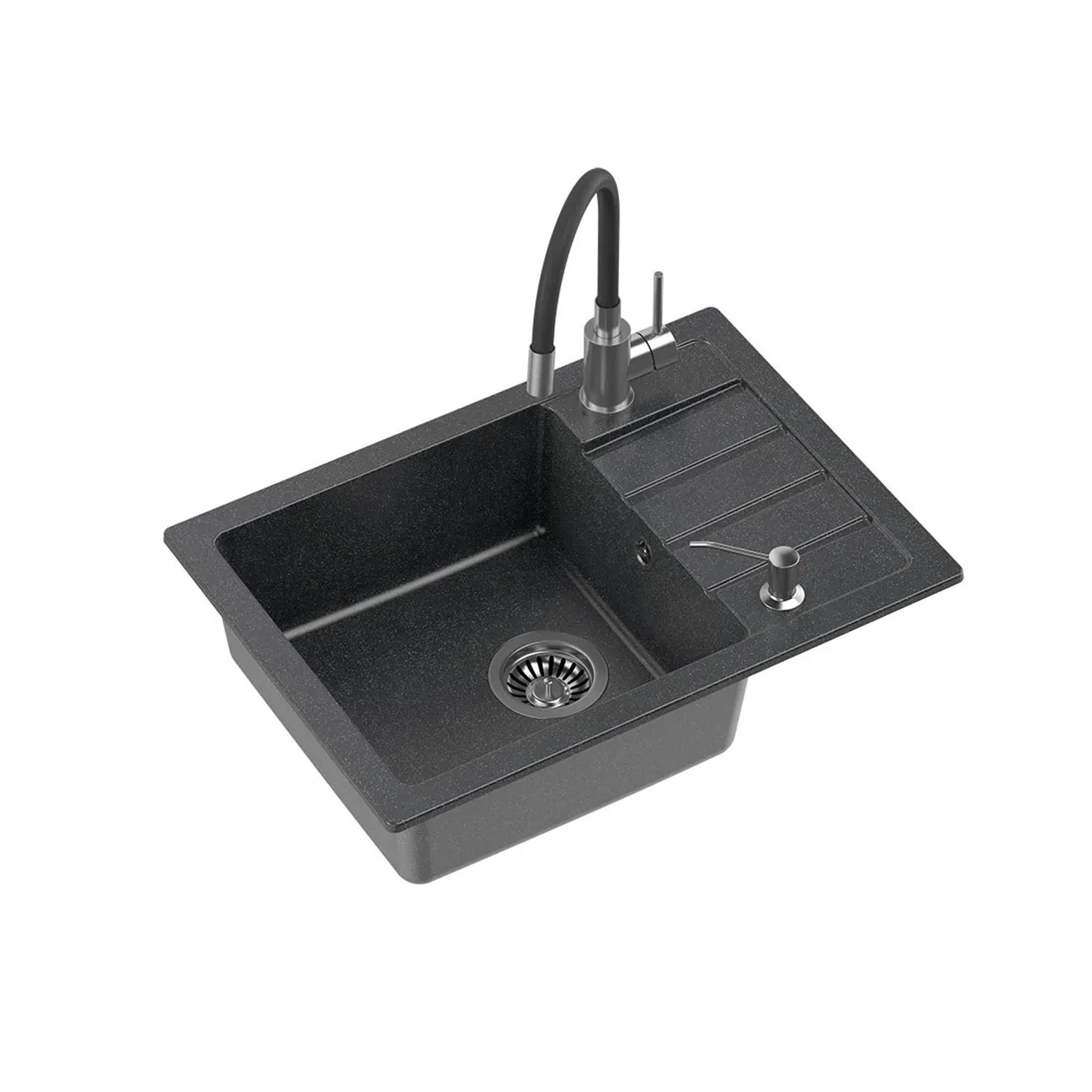 Czarny zlewozmywak Ready Short z baterią