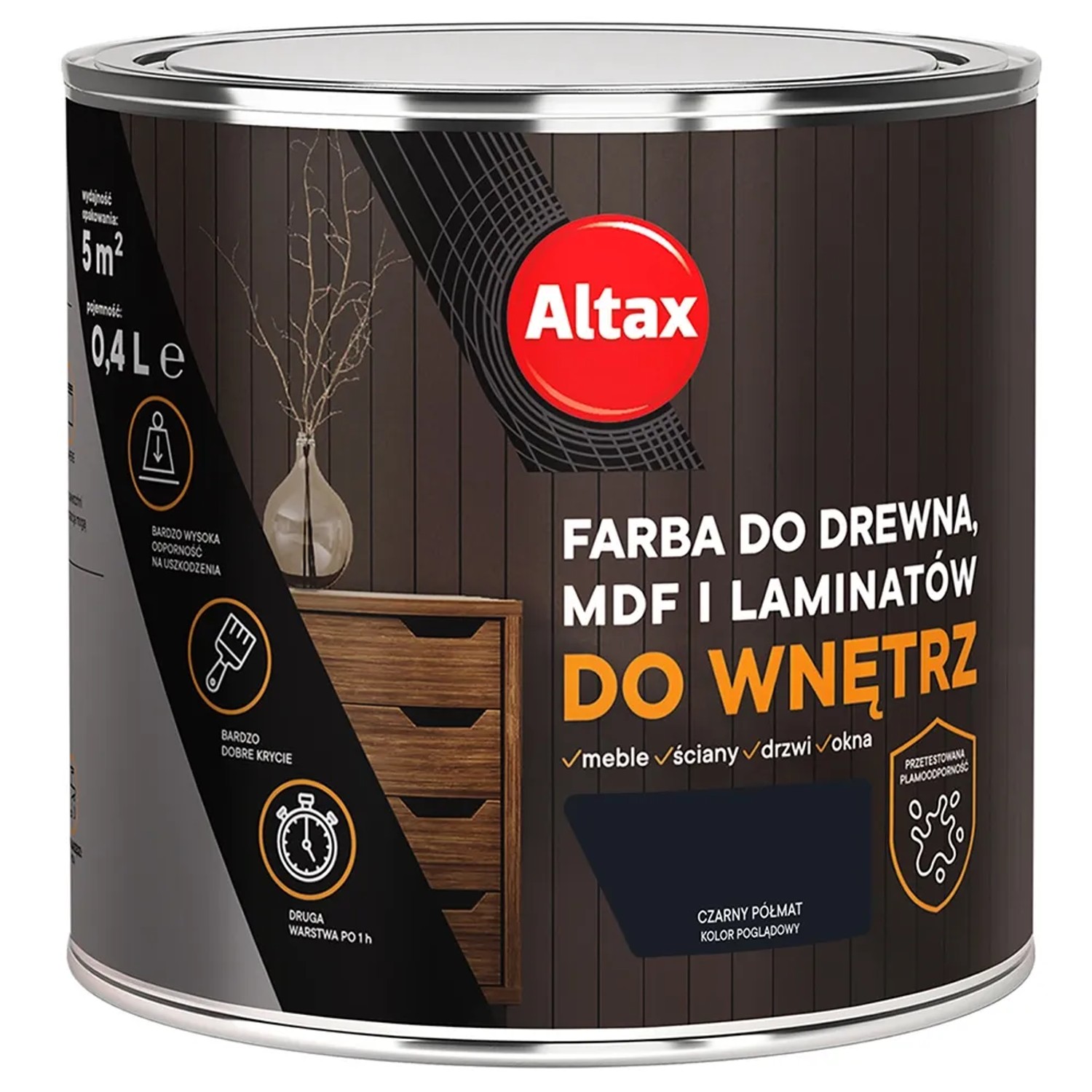 ALTAX Farba do drewna wewnętrzna czarna 400 ml