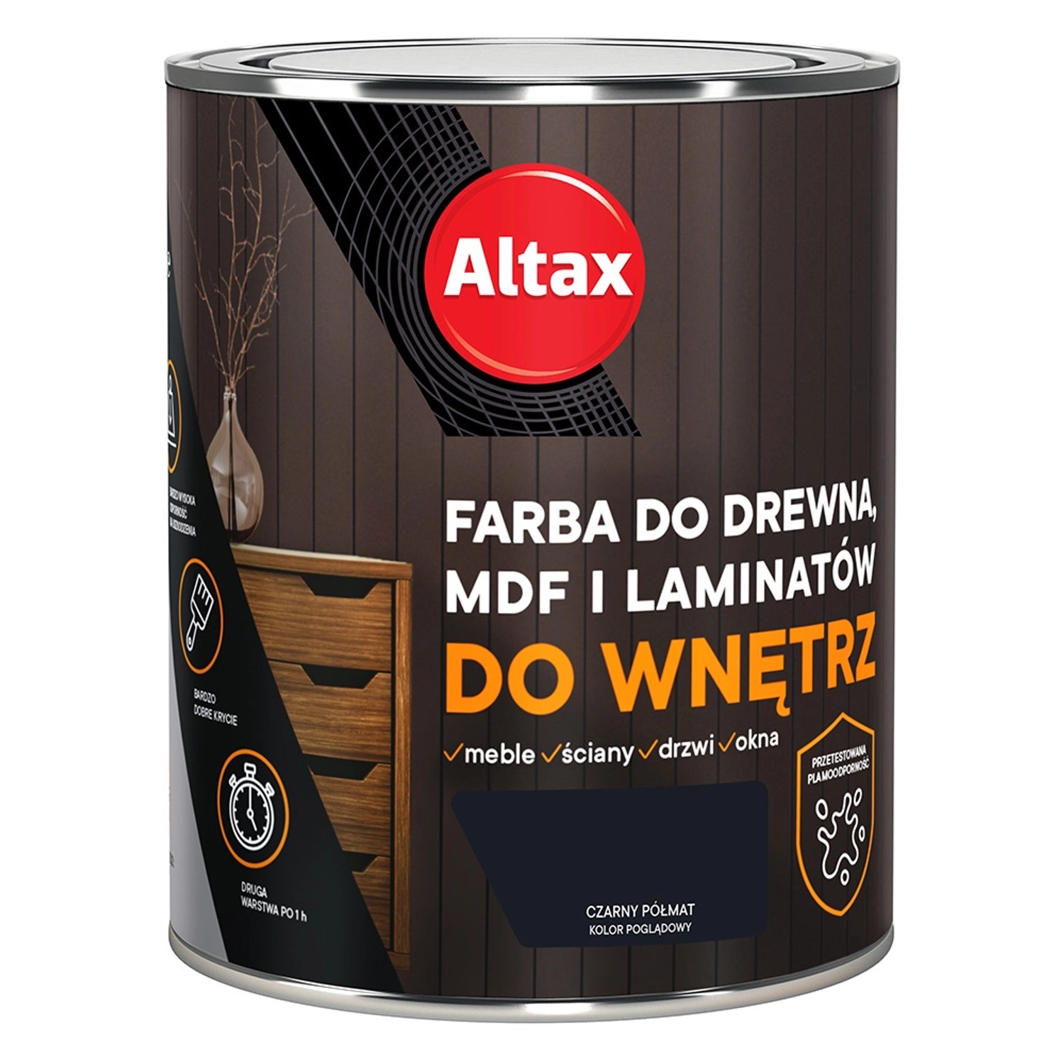 Czarna farba do drewna ALTAX 750 ml do wnętrz