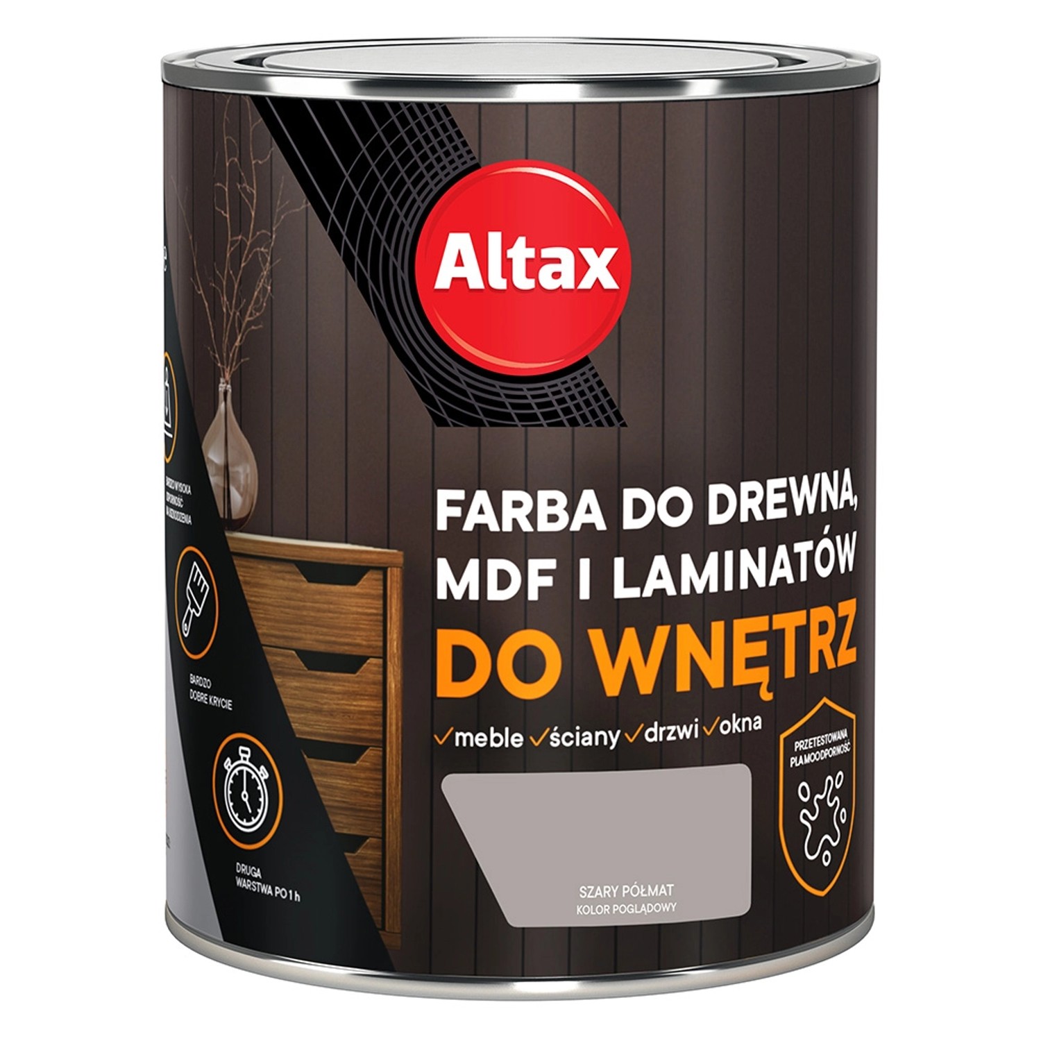 ALTAX Farba do drewna 750 ml — szara do wnętrz