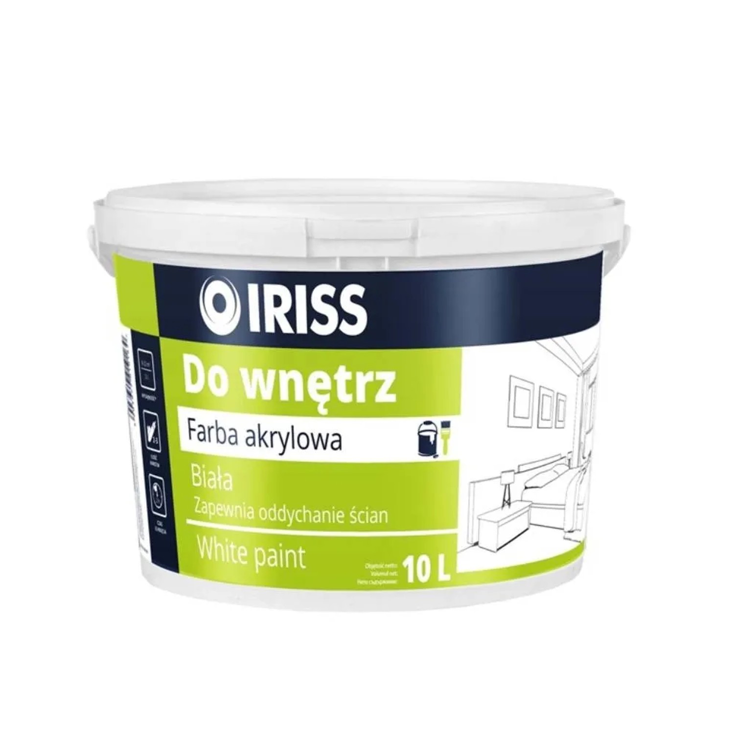 Farba do wnętrz IRISS 10L – biała, premium